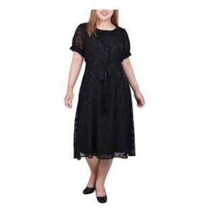 NWT | NY Collection Black Swiss Dot A-Line Belted Dress Size 2X